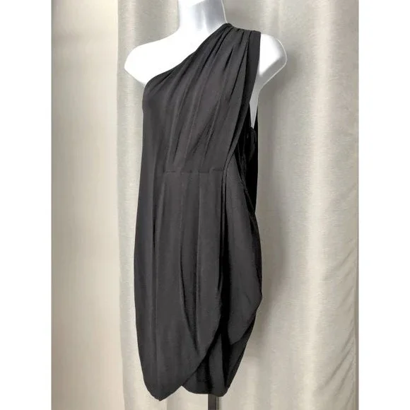 open lace back dress Women's Black One Shoulder Midi Dress